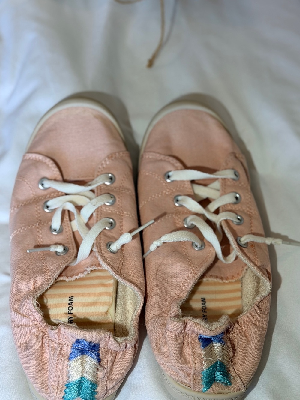 Time and Tru Blush Pink Canvas Lace-Up Sneakers with Blue Accent